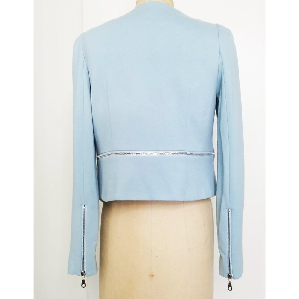 Philosophy Womens Baby Blue Moto Ponte Open Front Zipper Blazer Stretch Jacket S - Picture 2 of 8